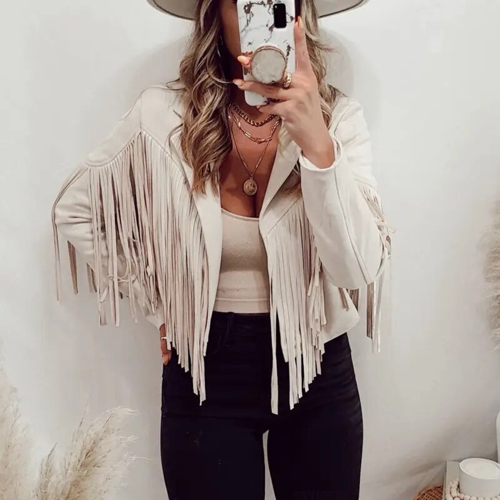 Boho Tassel suede women fringe jacket long sleeve jacket New boutique item